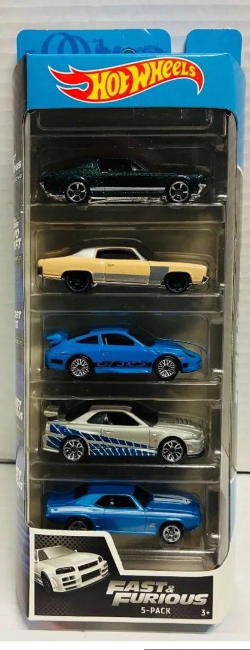 Pack com 5 Hot Wheels Velozes e Furiosos 2019 (70) - Monte Carlo, Skyline, Porsche 911 GT3