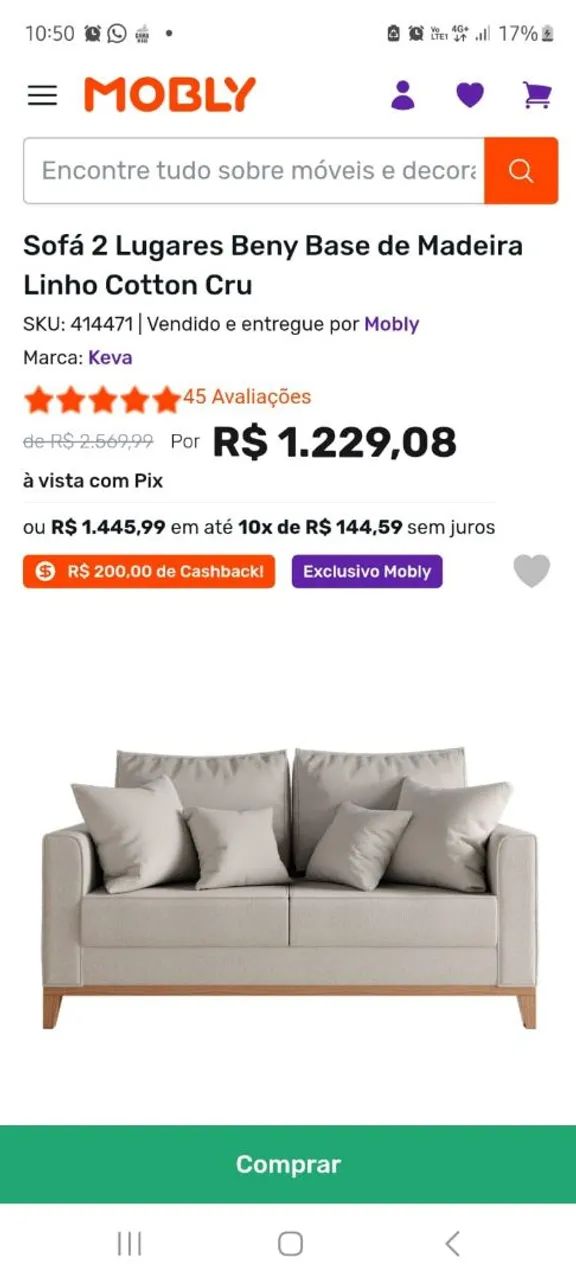 Sofá dois Lugares em Linho