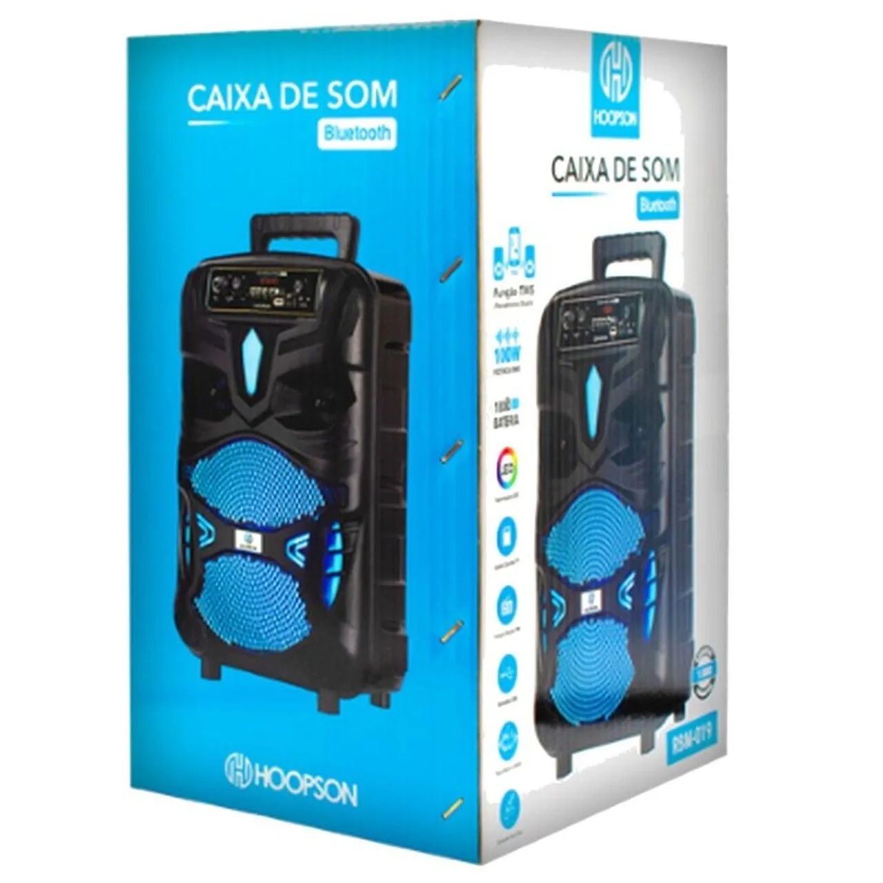 Caixa de Som Portátil Hoopson 100W Preto Bluetooth, USB, Auxiliar, Micro SD e FM - Foto 4
