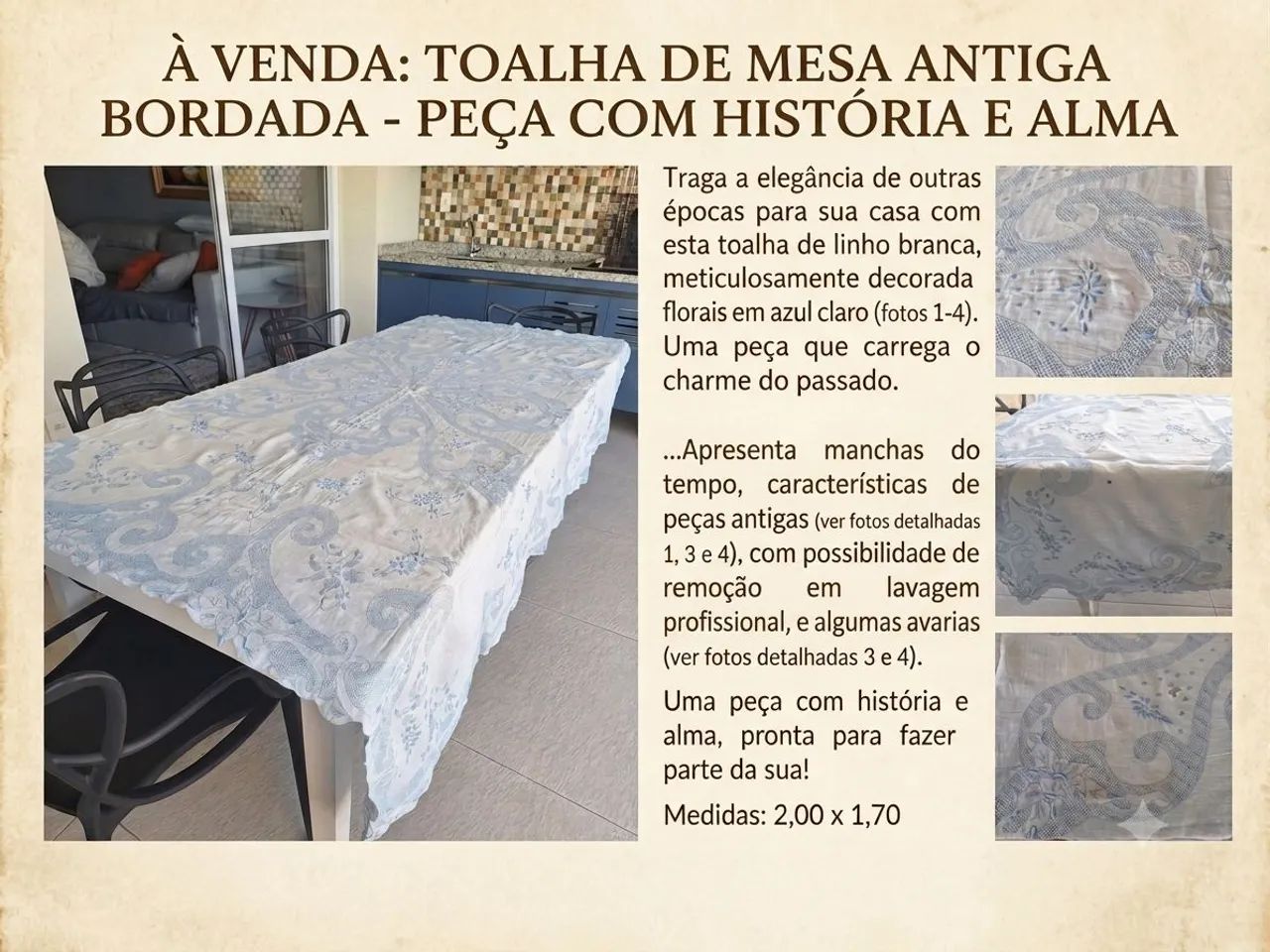 Toalha de mesa bordada - Antiga