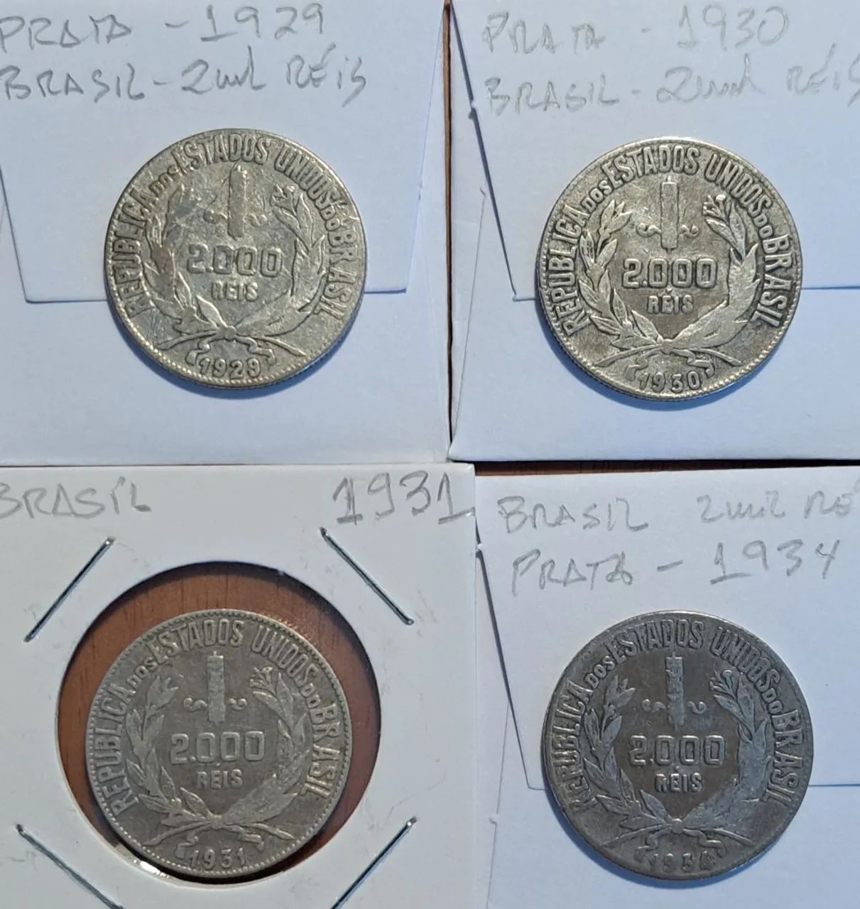 8 Moedas de prata 2000 Réis de 1924 a 1931 bem conservadas de colecionador - Foto 5