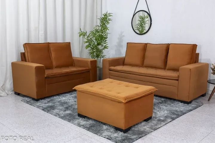 Sofá 3 e 2 lugares França com Puff   Novo   Pronta Entrega - Foto 5