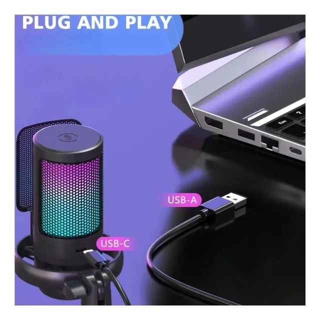 Microfone Condensador USB Cardioide RGB para Gravação e Jogos Preto - Foto 3