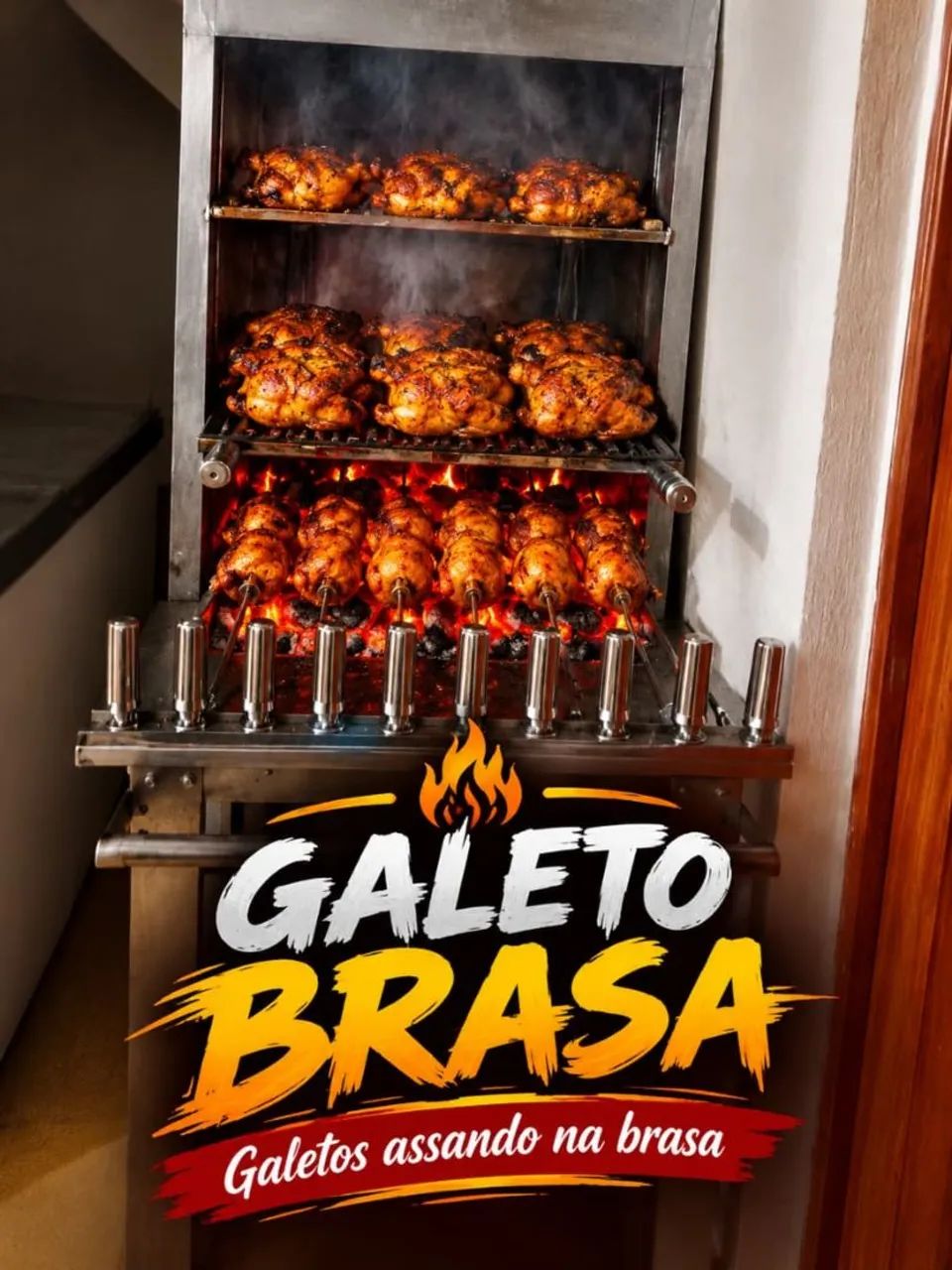 Churrasqueira com grelhas para galeto com  espeto elétrico 