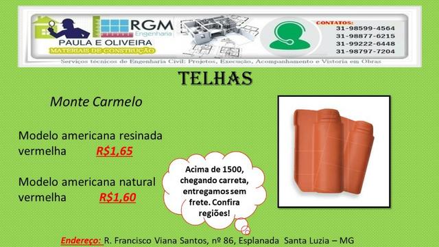 Telhas Monte Carmelo: super preço baixo