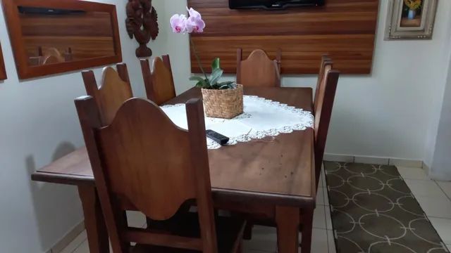 Conjunto Mesa com 6 cadeiras em Madeira Maciça - Piani Decor