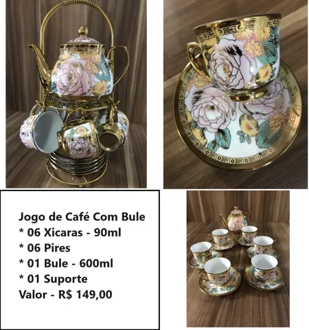 Jogo de chá feminino com xícaras e pires Jogo de chá adulto com flores Jogo  de chá de porcelana com bule, açucareiro e jarra de leite