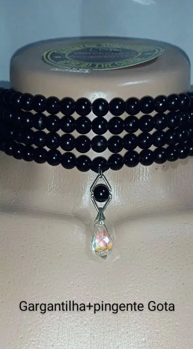 Gargantilha 4 em 1 com Pingente Gota Pérola Preta . - Foto 4