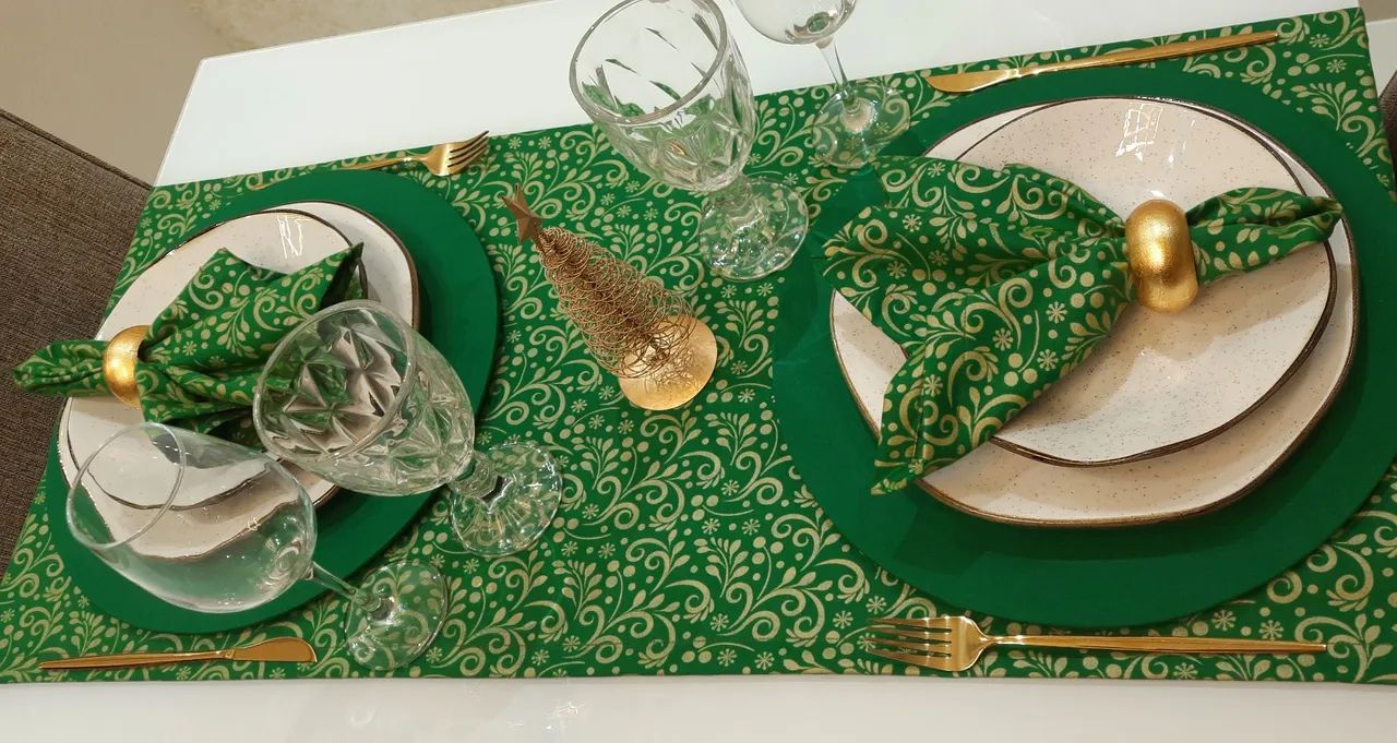 Jogo Americano Natalino - Verde e Dourado - Foto 3