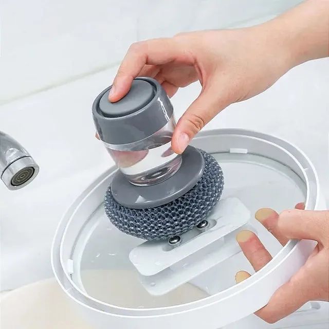 Escova Limpeza Com Dispenser Detergente Palha De Aço Cozinha - Foto 4