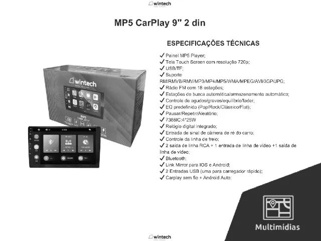 Central Multimidia 9 polegadas Wintech MP5 CarPlay 9