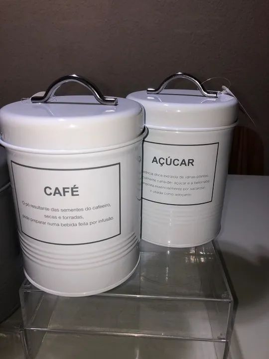 Conjunto Latas em Metal Café e Açúcar - Brancas