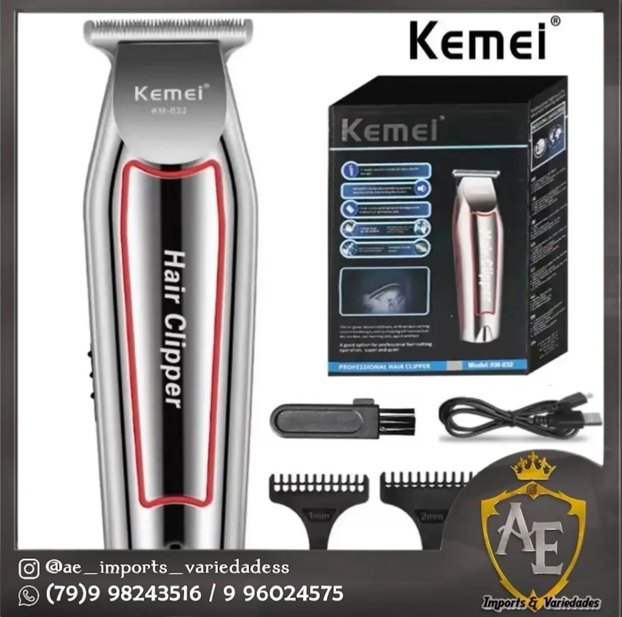 Máquina de Cortar Cabelo Kemei KM-032 - Nova