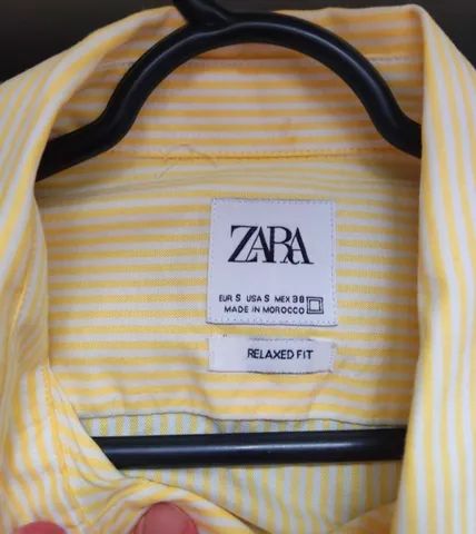 Camisa Social Zara Amarela Listrada Tamanho: P - Foto 2