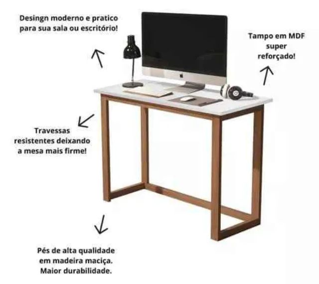 Mesa para notebook com tampo no MDF e com pés na madeira maciça - Foto 2