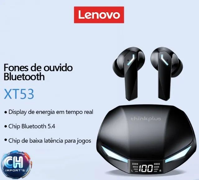 Fones De Ouvido Bluetooth 5.4 Lenovo XT53 Com Display de Bateria