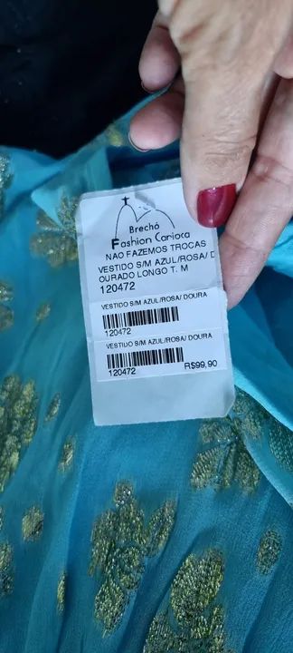 Vestido Longo Boho  azul e dourado - Foto 3