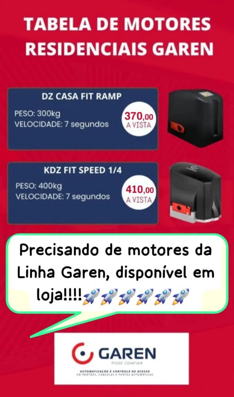 Motor para portão eletrônico Kit Garen Completo, Para vir busca na loja