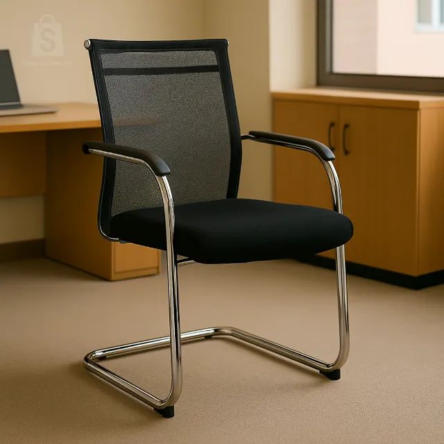 Cadeira Interlocutor Fixa Tela DUBAI Base Cromada Cor Preta Conforto Elegante 31018