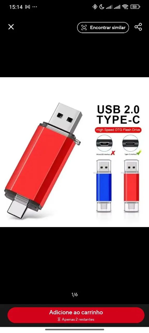 Pendrive KRY Dual Flash Pc/Celular 64GB USB-A 3.2/Type-C Vermelho USB 2 em 1 Promoção - Foto 3
