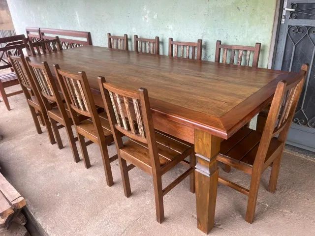 Mesa de Jantar 2,50x1,00 Madeira Maciça de Demolição Com 10 Cadeiras - Foto 5