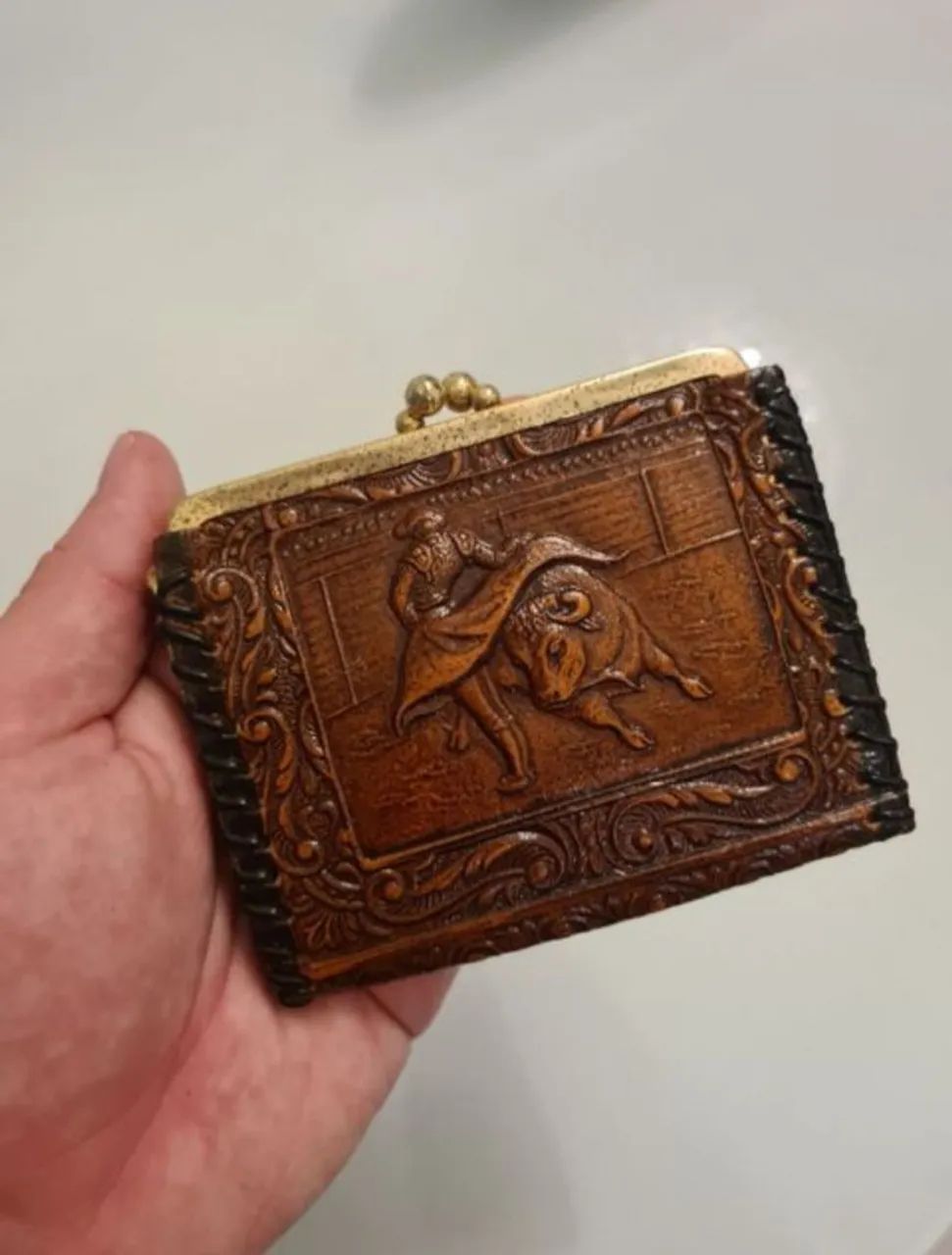 Porta moedas espanhol em couro legítimo vintage