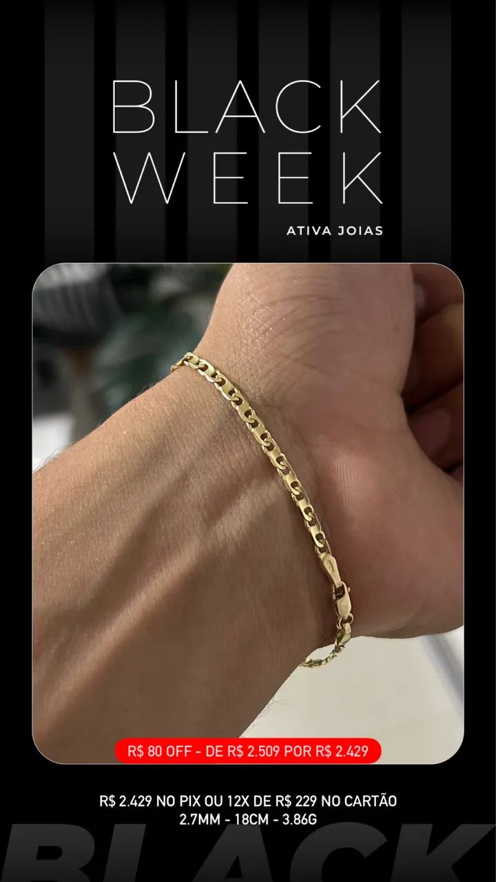 Pulseira piastrine maciça ouro 18k