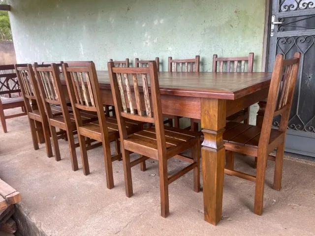 Mesa de Jantar 2,50x1,00 Madeira Maciça de Demolição Com 10 Cadeiras - Foto 4