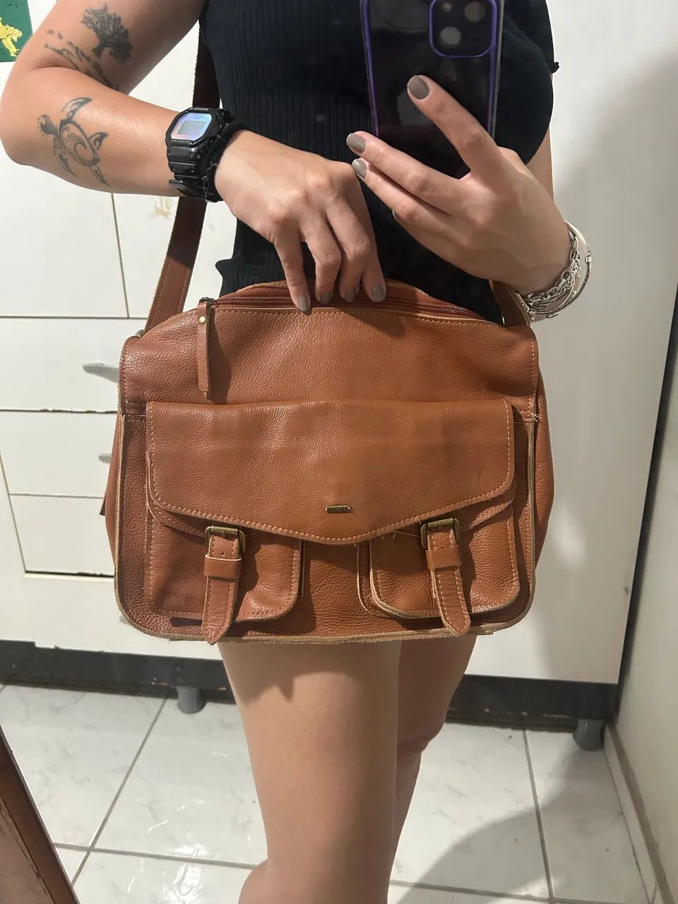 Bolsa caramelo couro legítimo via Mia 