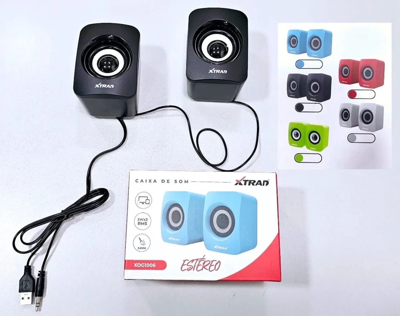 Caixa de Som Xtrad Estéreo - 3W RMS - Azul