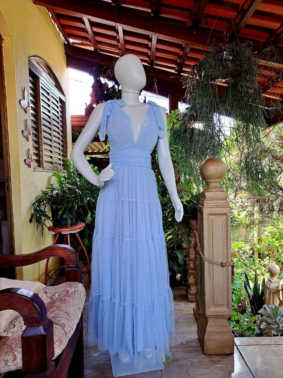 Vestido Azul Claro de Tule com brilho8 - Foto 3