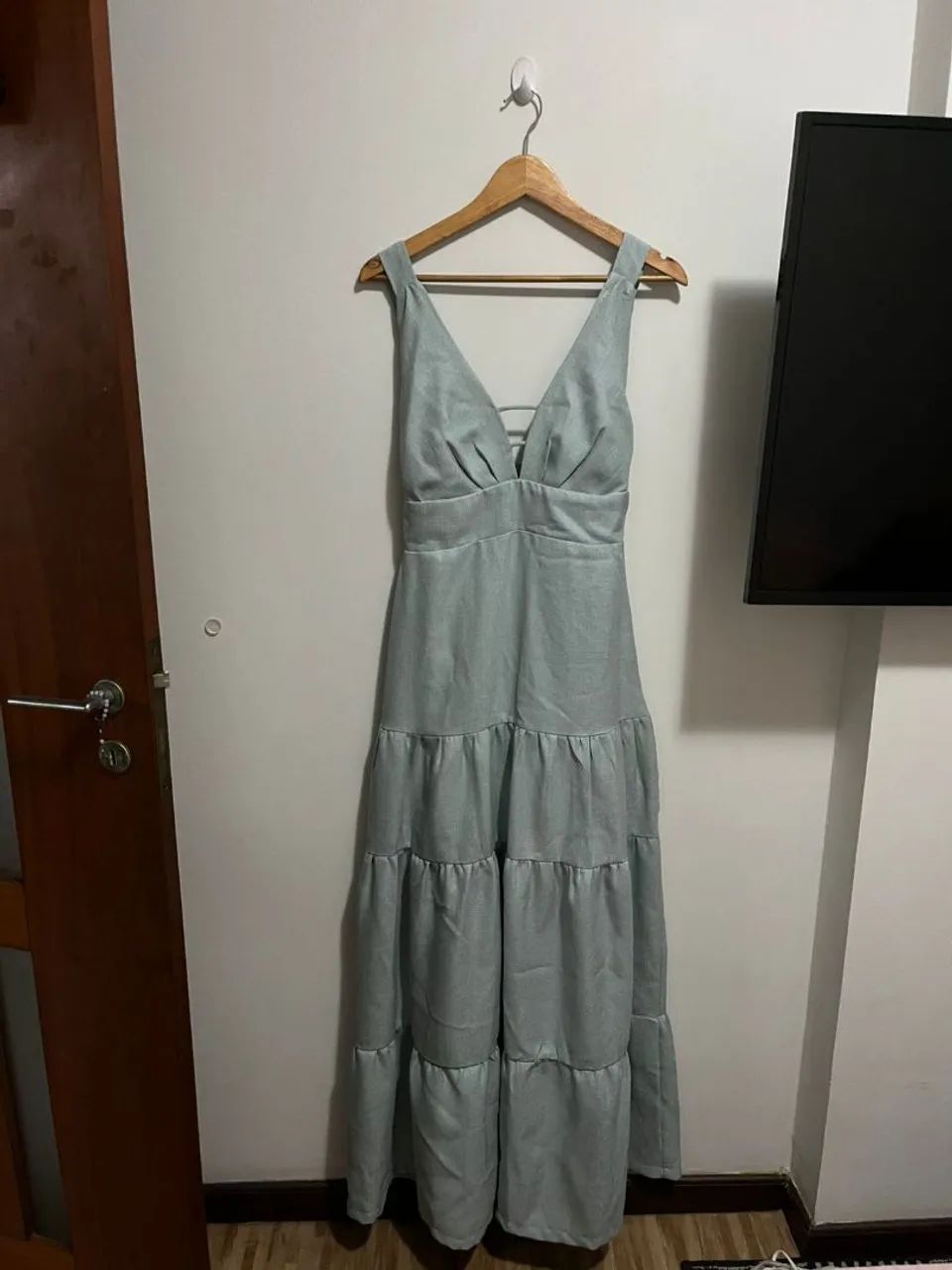 Vestido Longo Festa Azul Claro Chiclé