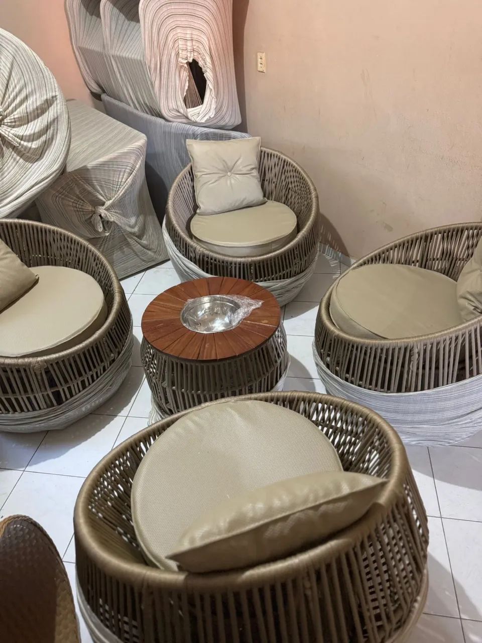 Conjunto de mine chaise em corda náutica 