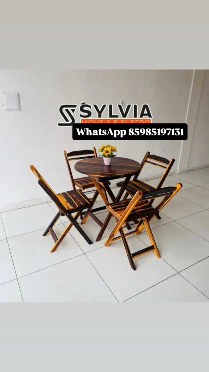 Conjunto de mesa e cadeiras dobráveis de madeira   - Foto 2