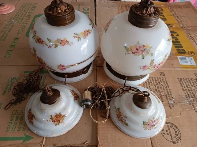 Antiguidade 2 Lustre Opalina francesa c/pintura a mão Raridade ! - Foto 3