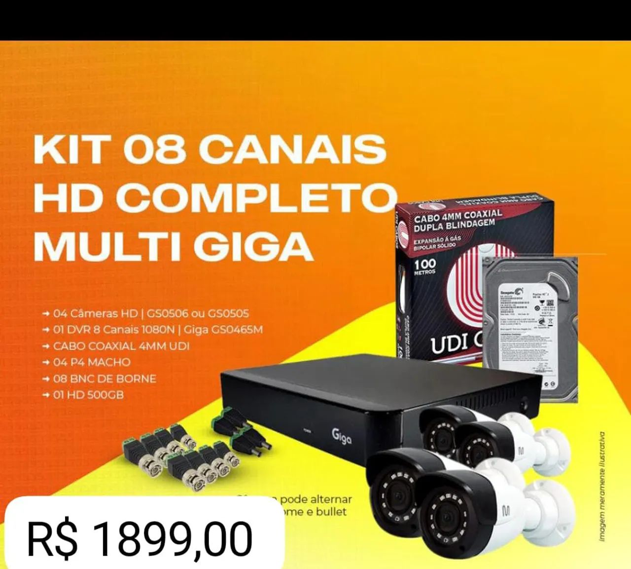 Kit CFTV 8 Canais HD Completo Multi Giga