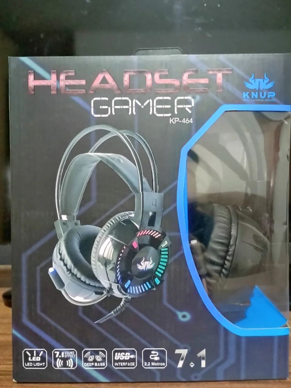 Fone Headset Gamer 7.1, Microfone, Knup KP 464, Com Led.