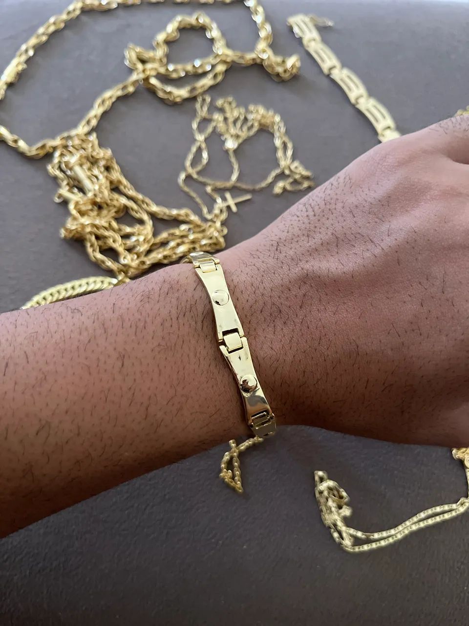 Bracelete masculino banhado a ouro  - Foto 5