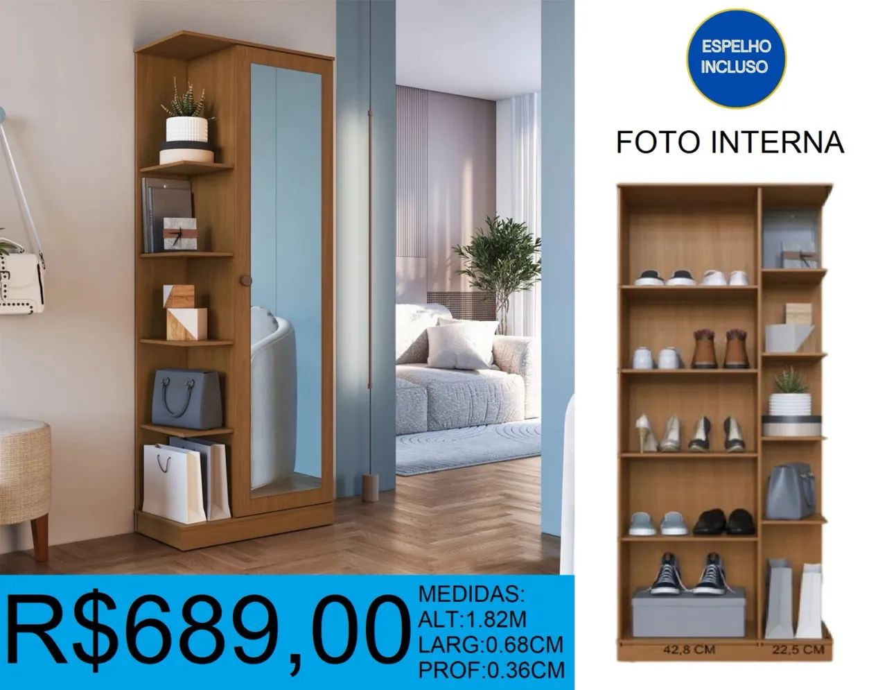 Multi uso com espelho e prateleiras-a pronta entrega  - Foto 2