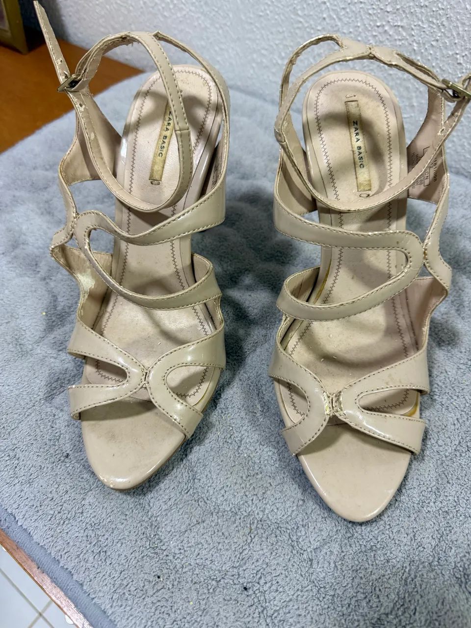 Sandália Zara Basic Nude Salto Alto 