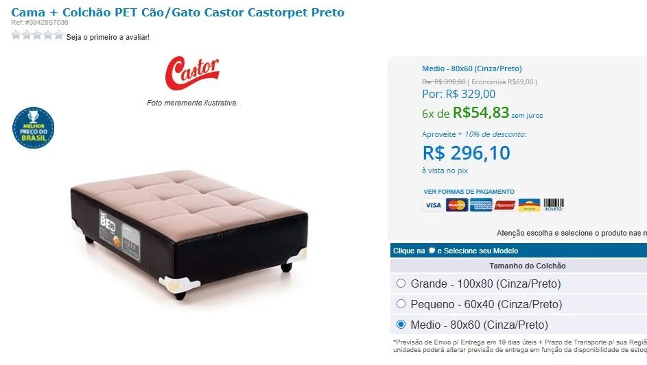 Cama Pet Castor Cinza/Preto 80x60x19 - Foto 4