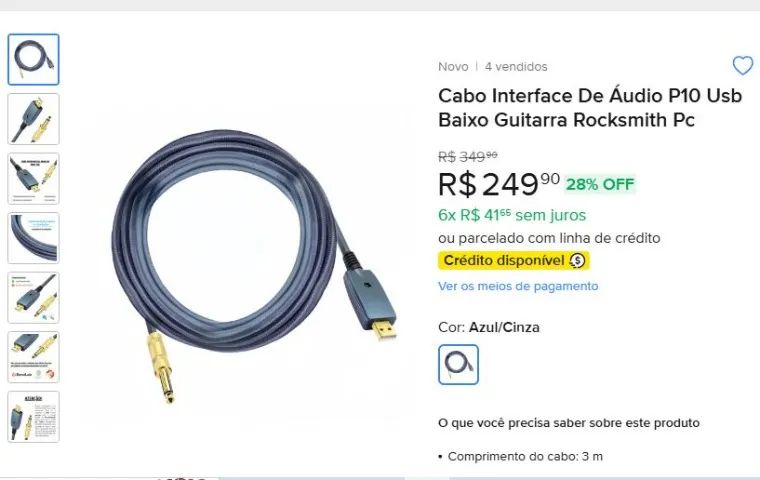 Cabo Interface De Áudio P10 Usb Baixo Guitarra Rocksmith Pc - Foto 4