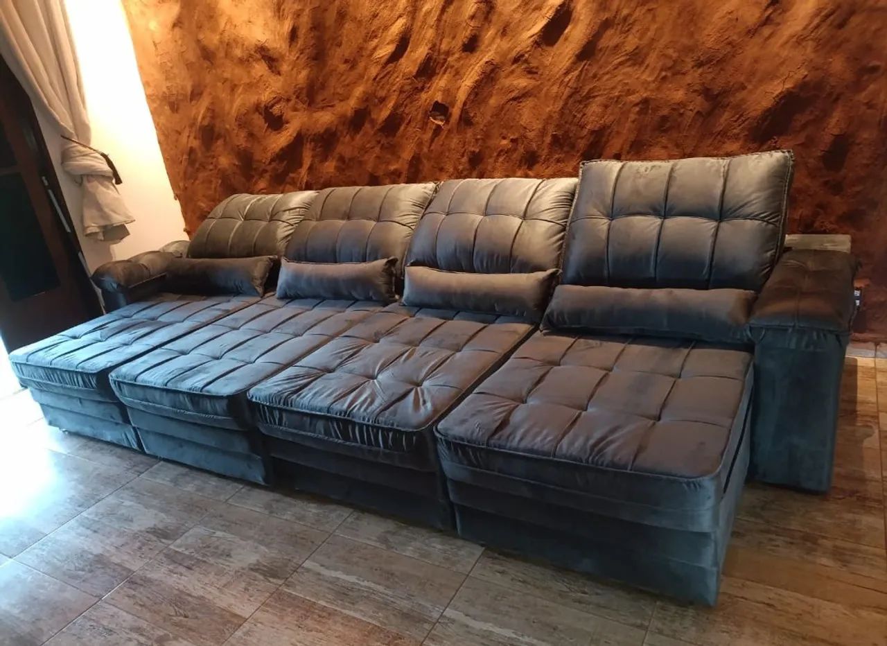 Sofá retrátil reclinável 3,70 cm top LINE veludo 