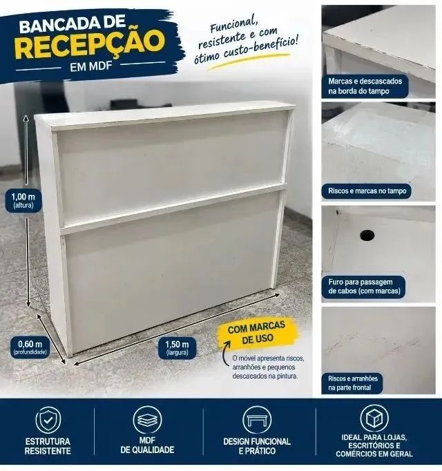 Balcão Atendimento Recepção Consultório Branco MDF Usado - Foto 4