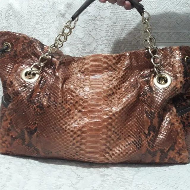 Maxi Bolsa Couro legítimo Piton snake na cor bronze cobre - Roberto Oshiro