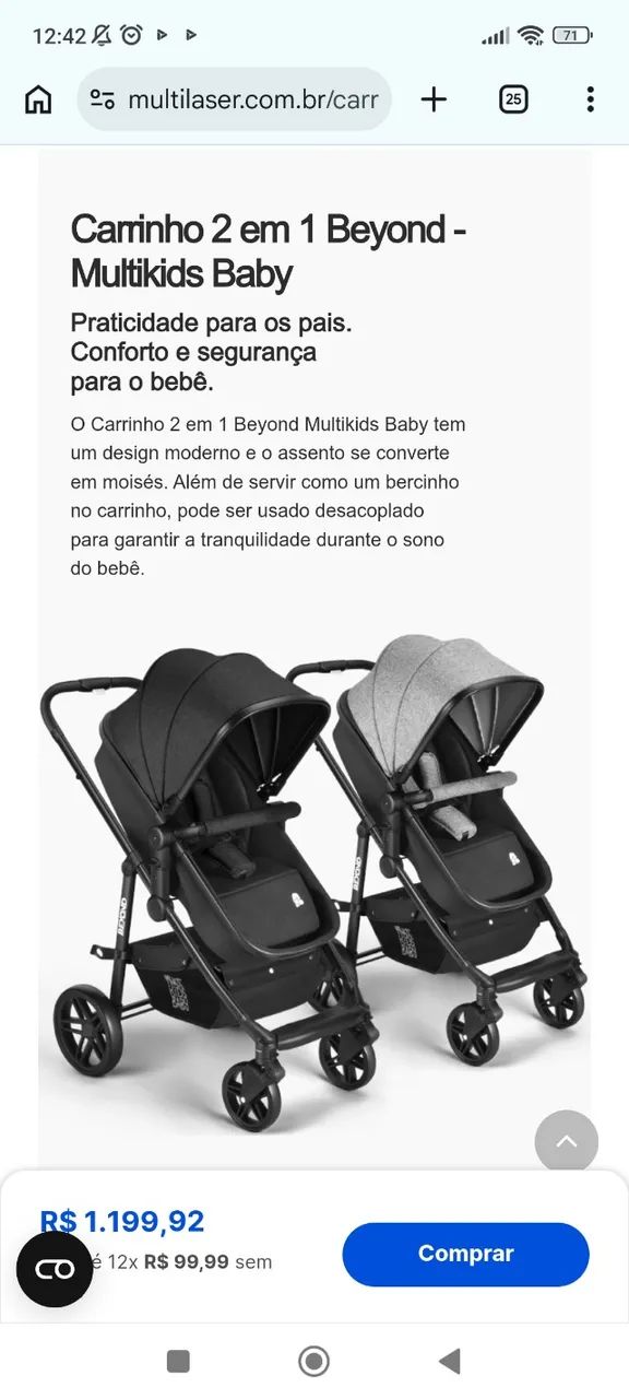 Carrinho de bebê 2 em 1 multikids  - Foto 2