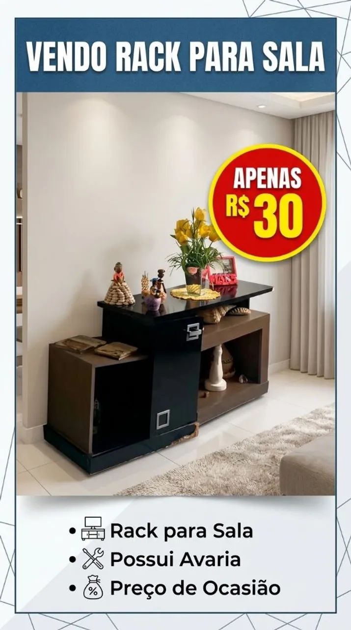 RACK PARA TV / SALA DE ESTAR (COM AVARIA) - PRETO E AMADEIRADO