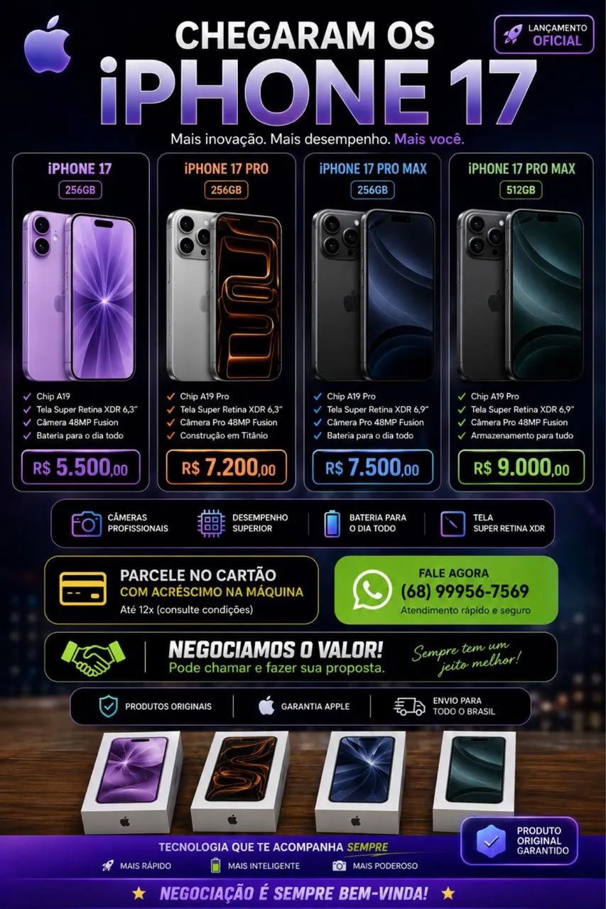 Linha iPhone 17 novos 