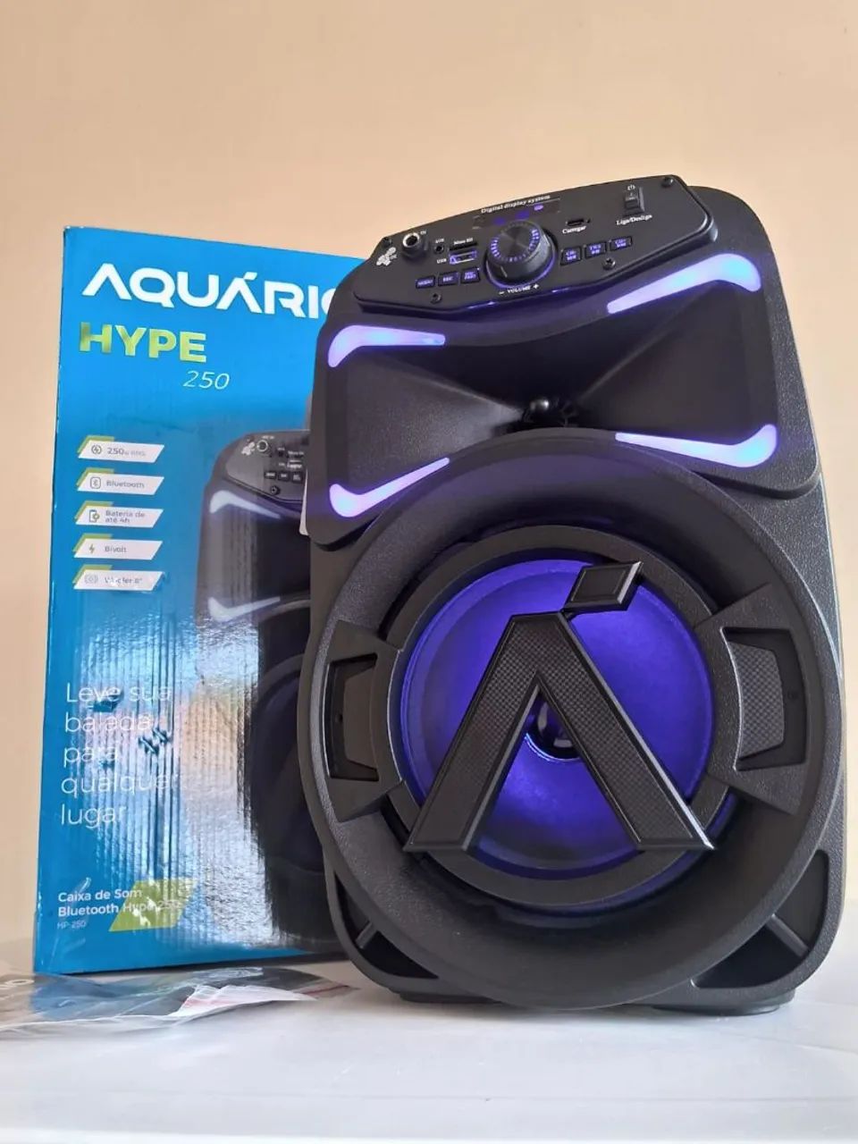 Caixa de Som Bluetooth Aquário Hype 250 - Grave Forte e LED