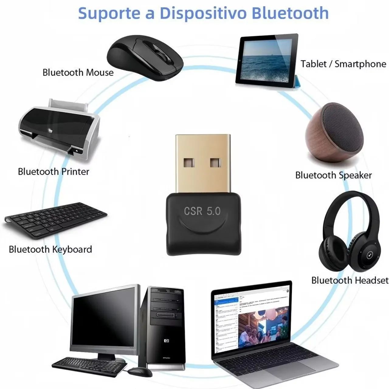 Adaptador Bluetooth 5.0 USB - Conecte seus dispositivos sem fio.